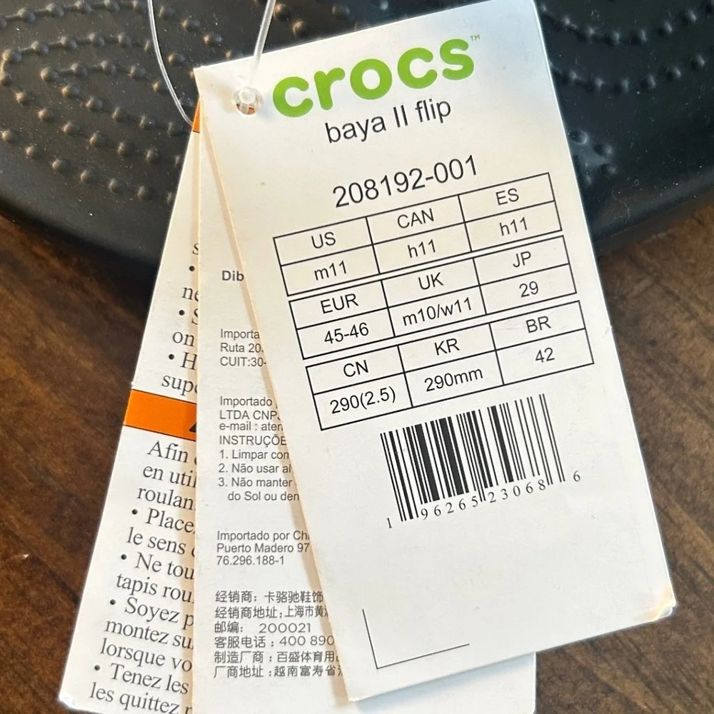 Crocs Baya II Flip Men Size 11 Black NEW Lightweight Comfort Sandal Summer Beach